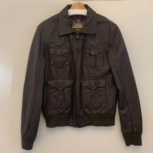 River Island Brown Leather Bomber Jacket